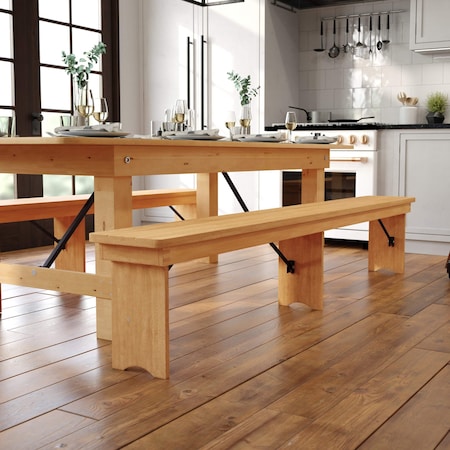 Flash Furniture HERCULES 8' x 12'' Antique Rustic Light Natural Solid Pine Folding Farm Bench with 3 Legs XA-B-96X12-L-LN-GG